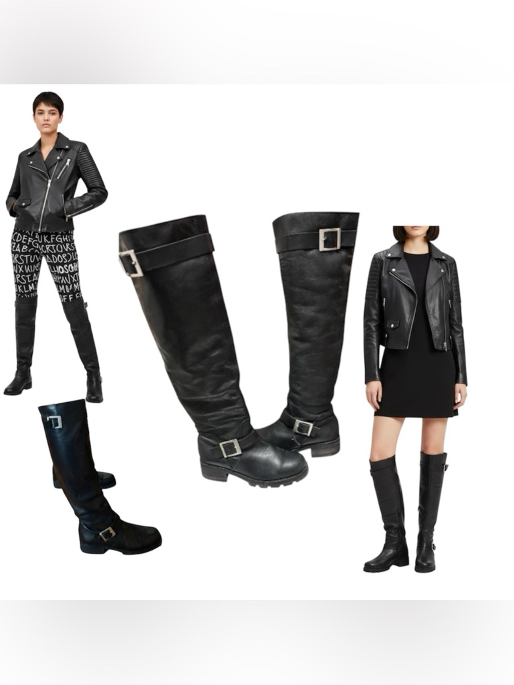 Sixtyseven Leather Over Knee Tall Boots Buckles Moto Punk Goth Whimsygoth Spain